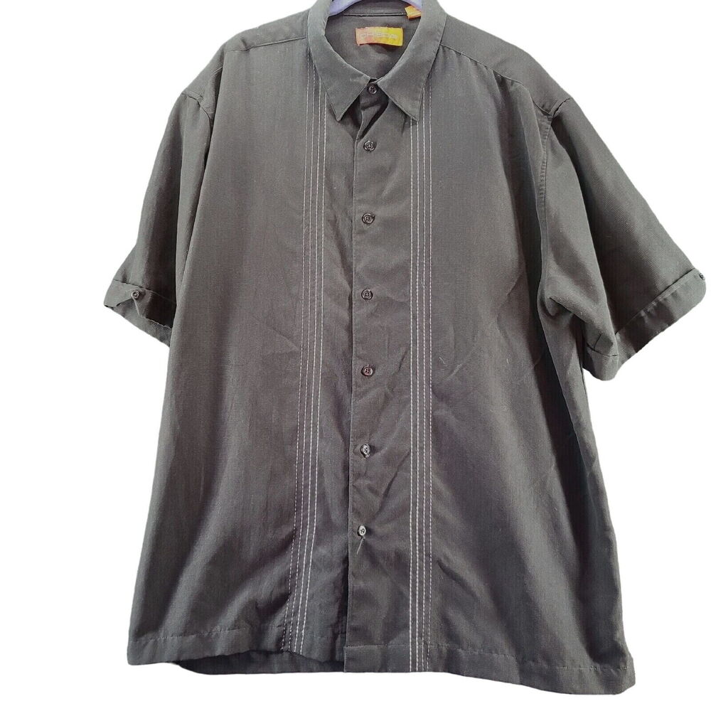Chispa Mens Button Up Shirt Black Size XL 100% Polyester Short Sleeve